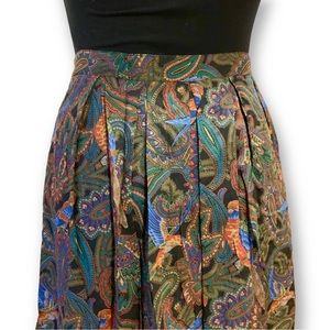 Vintage Paisley Birds Skirt Size Vibrant Parrots Sz 28W Novelty 80s Academia